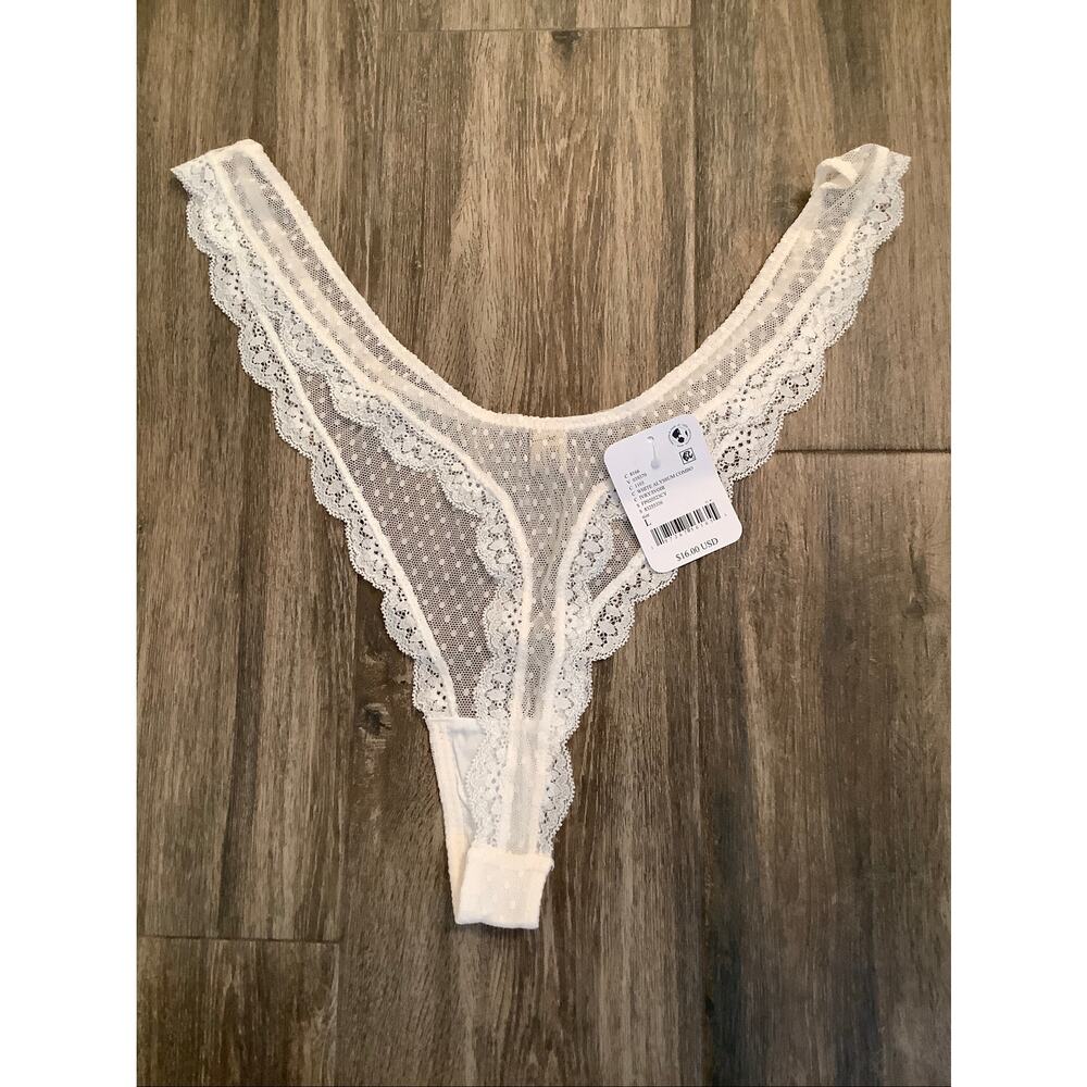 Intimately Free People Womens L White Polka Dot Mesh Mid Week Thong Panty C6-1 - Picture 4 of 7